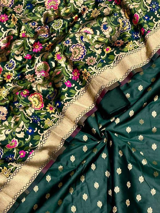 Darkgreen Biba Silk Zari With Kimkhab Mina Jaal Dupatta 700SKL_KS28