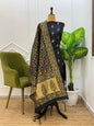 Black Katan Silk Zari With Multicolor Mina Jaal Dupatta 800SKL_KS31