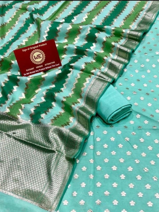 Sea green Pure Mercerise Lorex Handbrush Dupatta Banarasi Suit 1300SKL_PM28