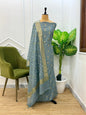 Sea Green Pure Mercerised Zari Booti with Embroidery Dupatta Banarasi Suit Set 1100SKL_PME4
