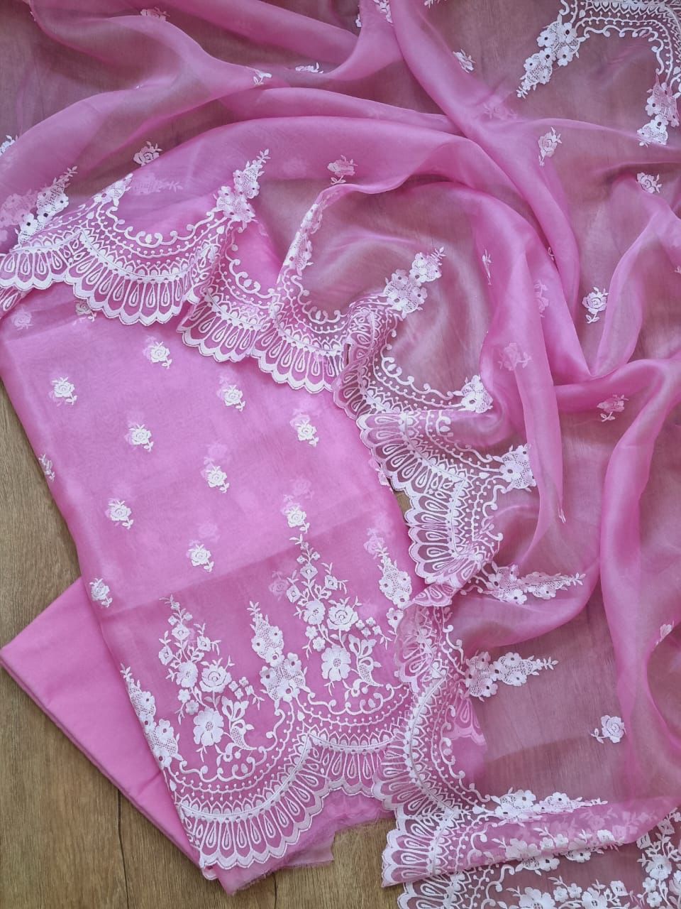Pink Organza Silk Embroidery Banarasi 3 Pcs Suit Set 1100SKL_OG6