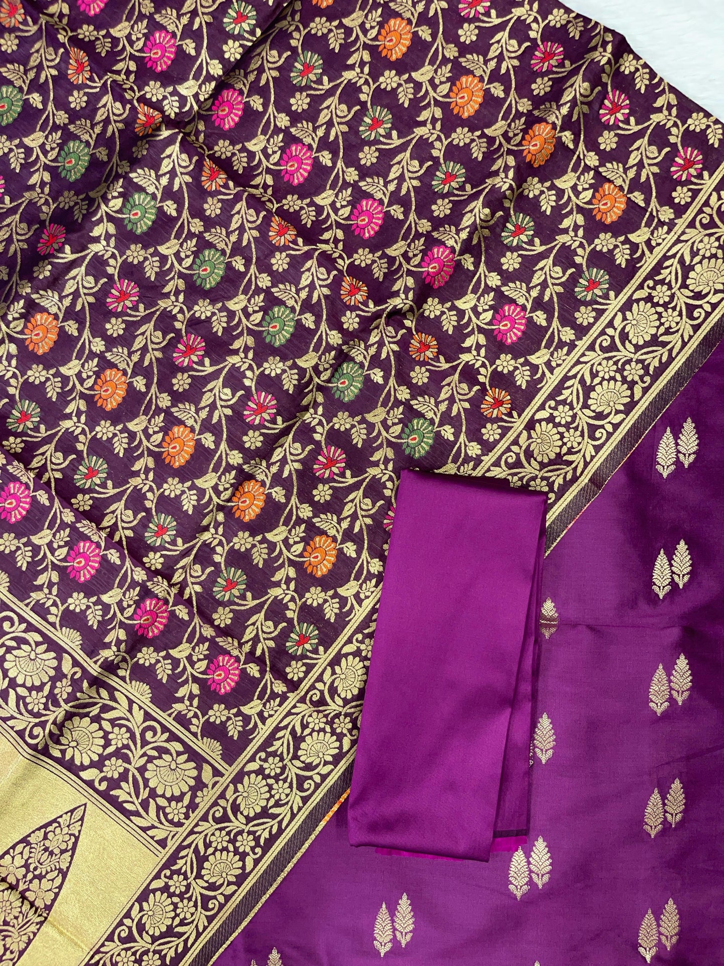 Purple  Katan Silk Zari With Multicolor Mina Jaal Dupatta 800SKL_KS33