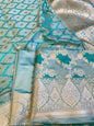 Pure Handloom Seagreen Mashru Silk Floral Rangkaat Floral Zari Jaal Banarasi 3 pcs Suit Set 26AJ_MSR2