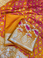 Pure Handloom Mustard Yellow Mashru Silk Floral Rangkaat Floral Zari Jaal Banarasi 3 pcs Suit Set 26AJ_MSR3