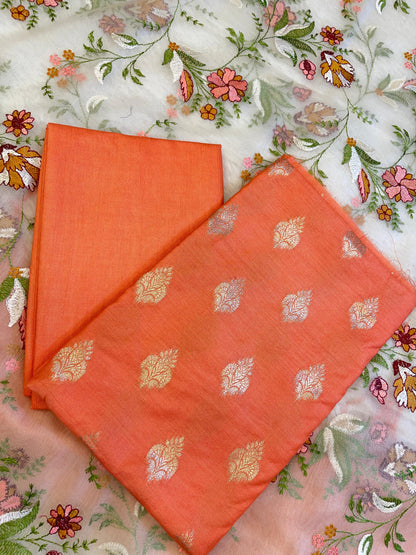 Orange Cotton Silk Dyable Floral Zari Booti with Embroidered Dupatta Banarasi 3 pcs Suit Set 14IM_DCS20