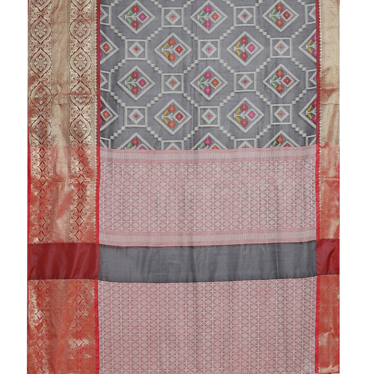 Faishana Black Art Silk Meena Ikat Patola Pattu Banarasi Saree With Maroon Blouse Piece