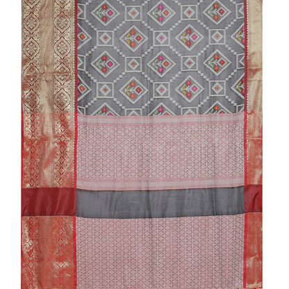 Faishana Black Art Silk Meena Ikat Patola Pattu Banarasi Saree With Maroon Blouse Piece