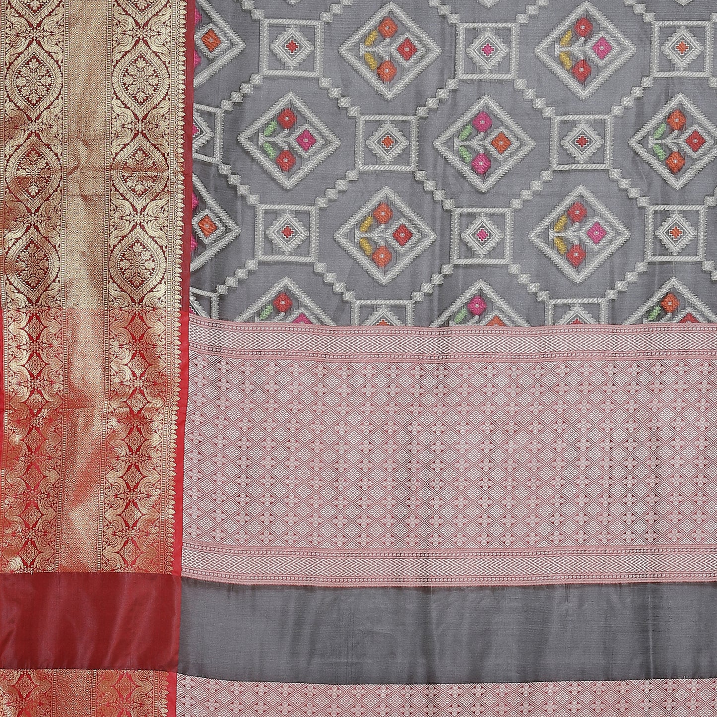 Faishana Black Art Silk Meena Ikat Patola Pattu Banarasi Saree With Maroon Blouse Piece