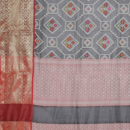 Faishana Black Art Silk Meena Ikat Patola Pattu Banarasi Saree With Maroon Blouse Piece