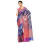 Faishana Blue Art Silk Meena Ikat Patola Pattu Banarasi Saree With Pink Blouse