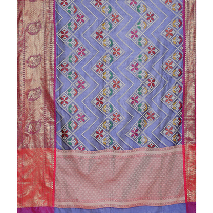 Faishana Blue Art Silk Meena Ikat Patola Pattu Banarasi Saree With Pink Blouse