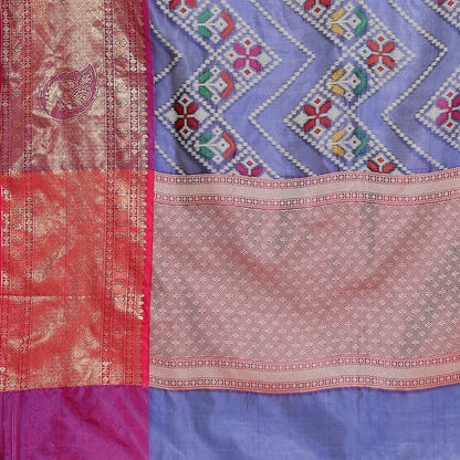 Faishana Blue Art Silk Meena Ikat Patola Pattu Banarasi Saree With Pink Blouse