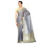 Faishana Presents Grey Katan Silk Plain Zari Anchal With Contrast Gold Zari Border Banarasi Saree