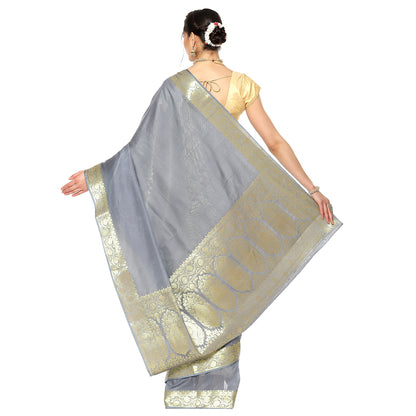 Grey Katan Silk Banarasi Sarees For Women GEASF205