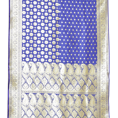 Faishana Presents Blue Half Half Patli Zari Jaal Satin Silk Saree With Blue Blouse Piece