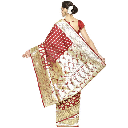 Faishana Presents Maroon Half Half Patli Zari Jaal Satin Silk Saree With Maroon Blouse Piece