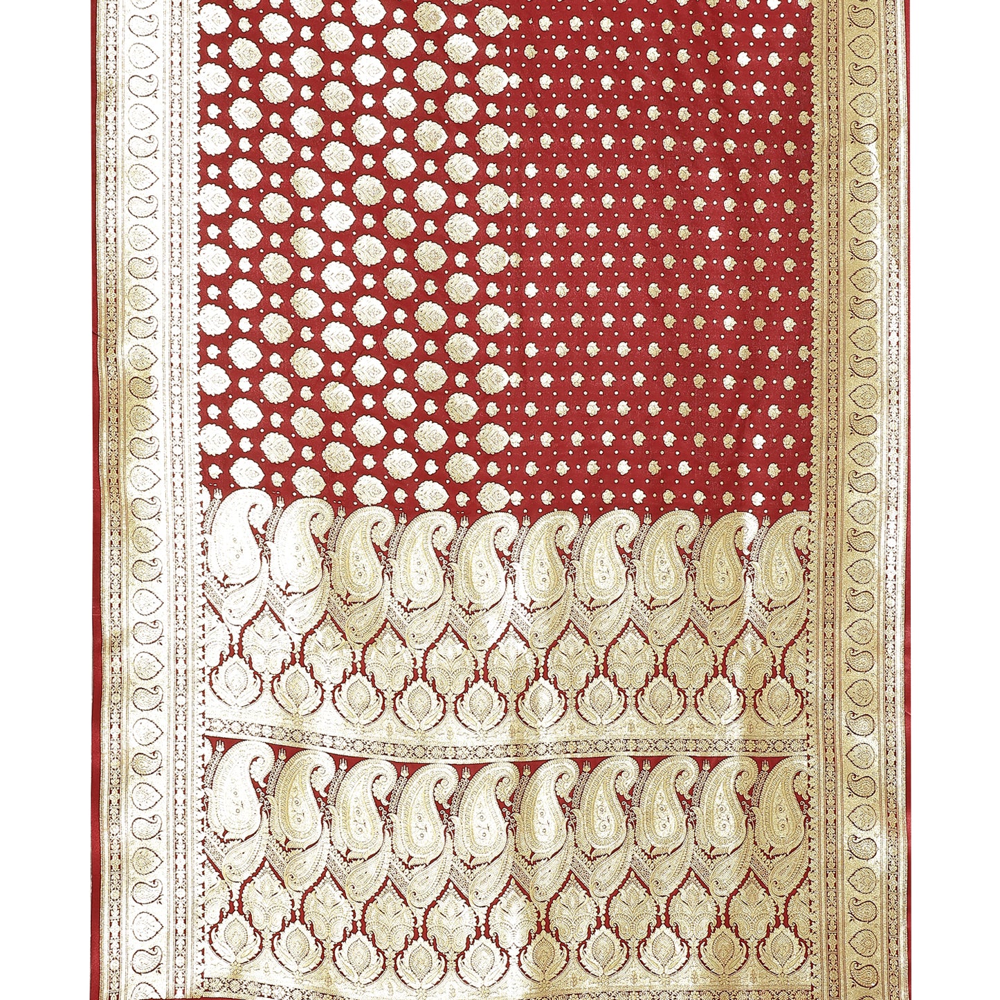 Faishana Presents Maroon Half Half Patli Zari Jaal Satin Silk Saree With Maroon Blouse Piece