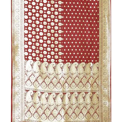 Faishana Presents Maroon Half Half Patli Zari Jaal Satin Silk Saree With Maroon Blouse Piece