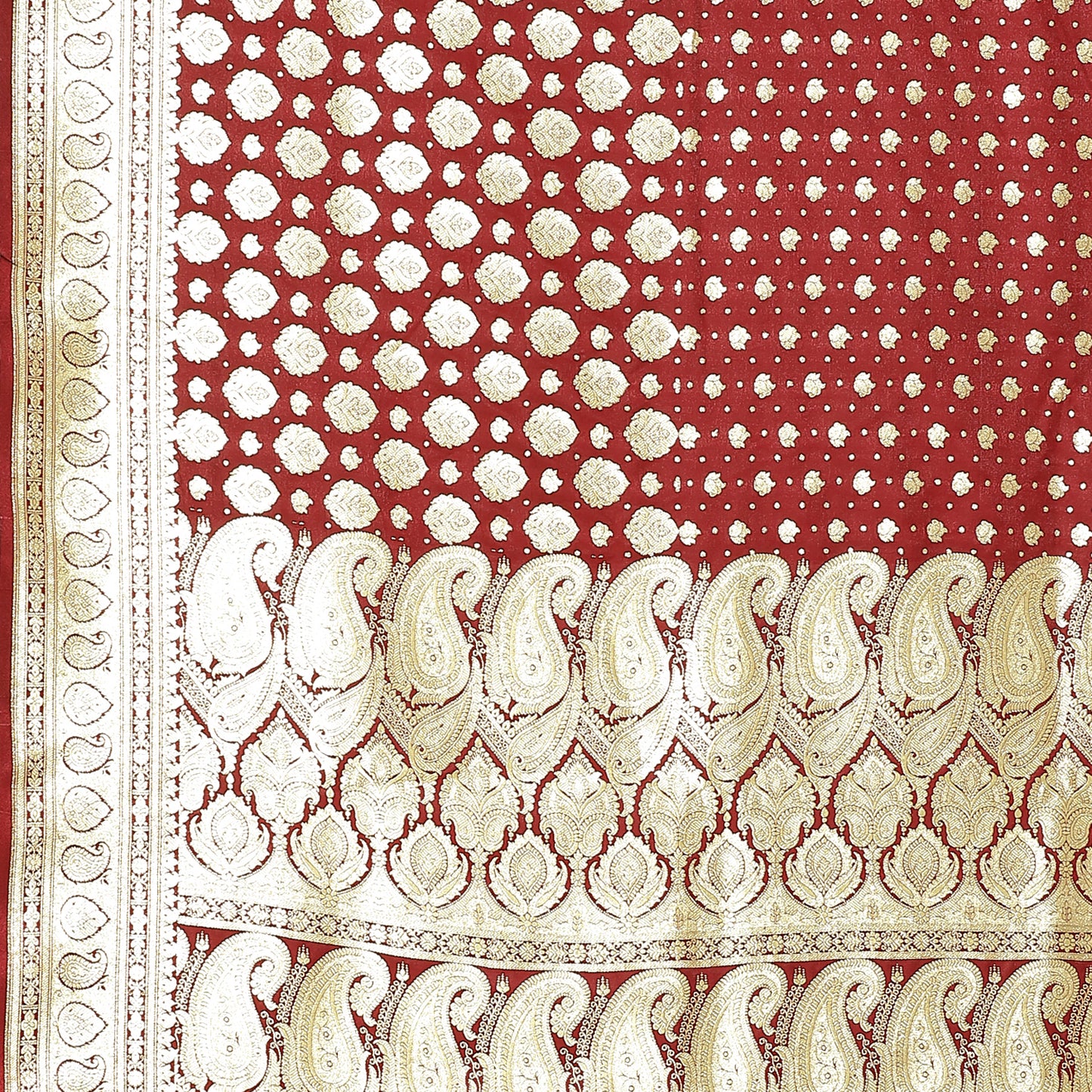 Faishana Presents Maroon Half Half Patli Zari Jaal Satin Silk Saree With Maroon Blouse Piece