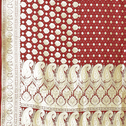 Faishana Presents Maroon Half Half Patli Zari Jaal Satin Silk Saree With Maroon Blouse Piece