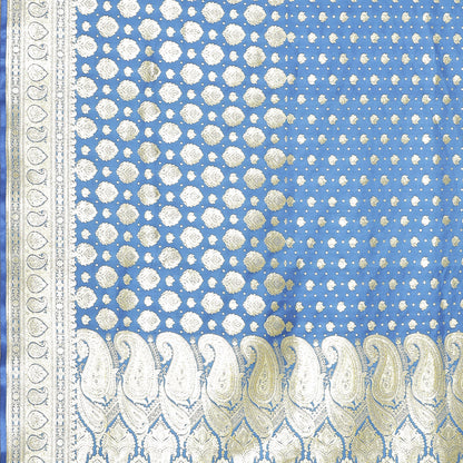Faishana Presents Turqouise Blue Half Half Patli Zari Jaal Satin Silk Saree With Turqouise Blue Blouse Piece