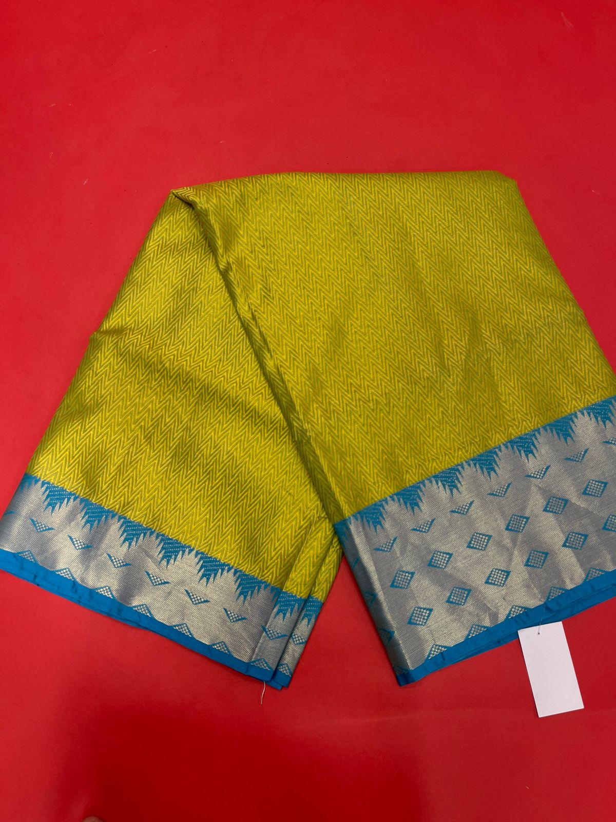 Faishana Gold Resham Brocade Saree With Contrast Blue Zari Pattu Border