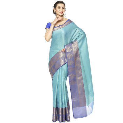 Turquoise Blue Tanchoi Banarasi Sarees For Women GEBC11