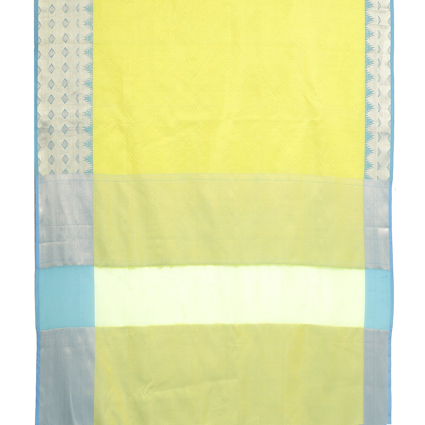Faishana Gold Resham Brocade Saree With Contrast Blue Zari Pattu Border