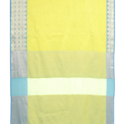 Faishana Gold Resham Brocade Saree With Contrast Blue Zari Pattu Border