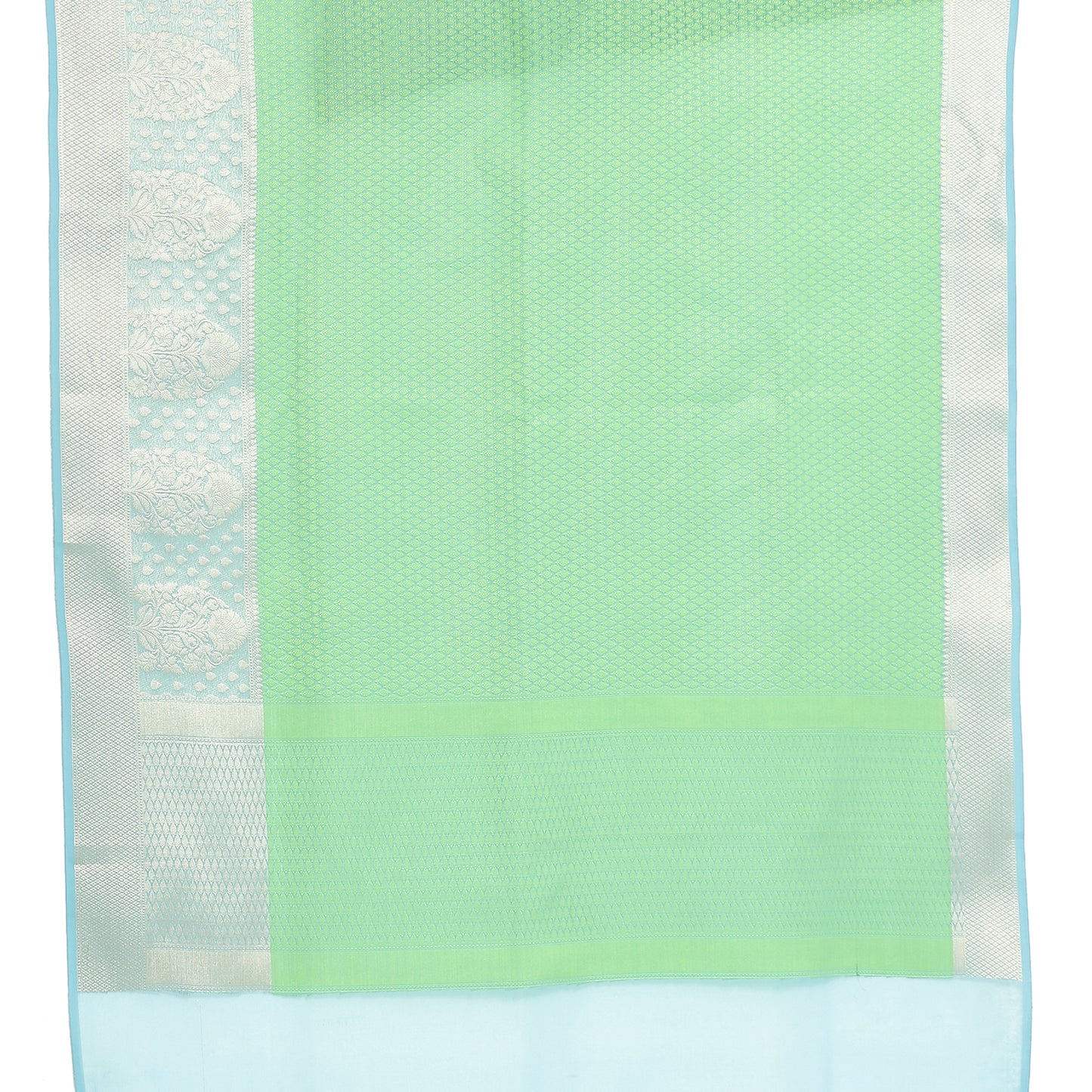 Faishana Green Resham Brocade Saree With Contrast Turquoise Blue Zari Pattu Border
