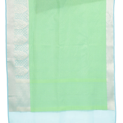 Faishana Green Resham Brocade Saree With Contrast Turquoise Blue Zari Pattu Border