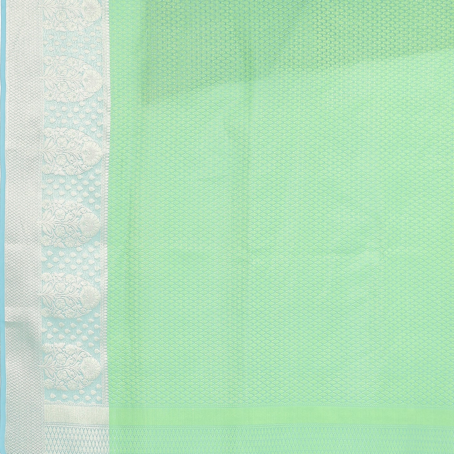 Faishana Green Resham Brocade Saree With Contrast Turquoise Blue Zari Pattu Border