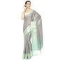 Faishana Grey Resham Brocade Saree With Contrast Seagreen Zari Pattu Border
