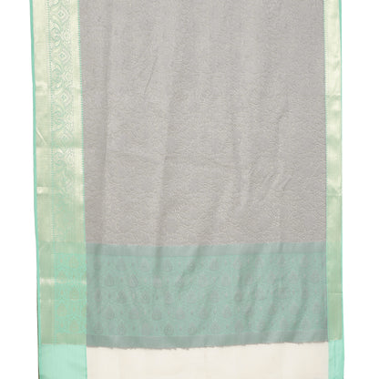 Faishana Grey Resham Brocade Saree With Contrast Seagreen Zari Pattu Border