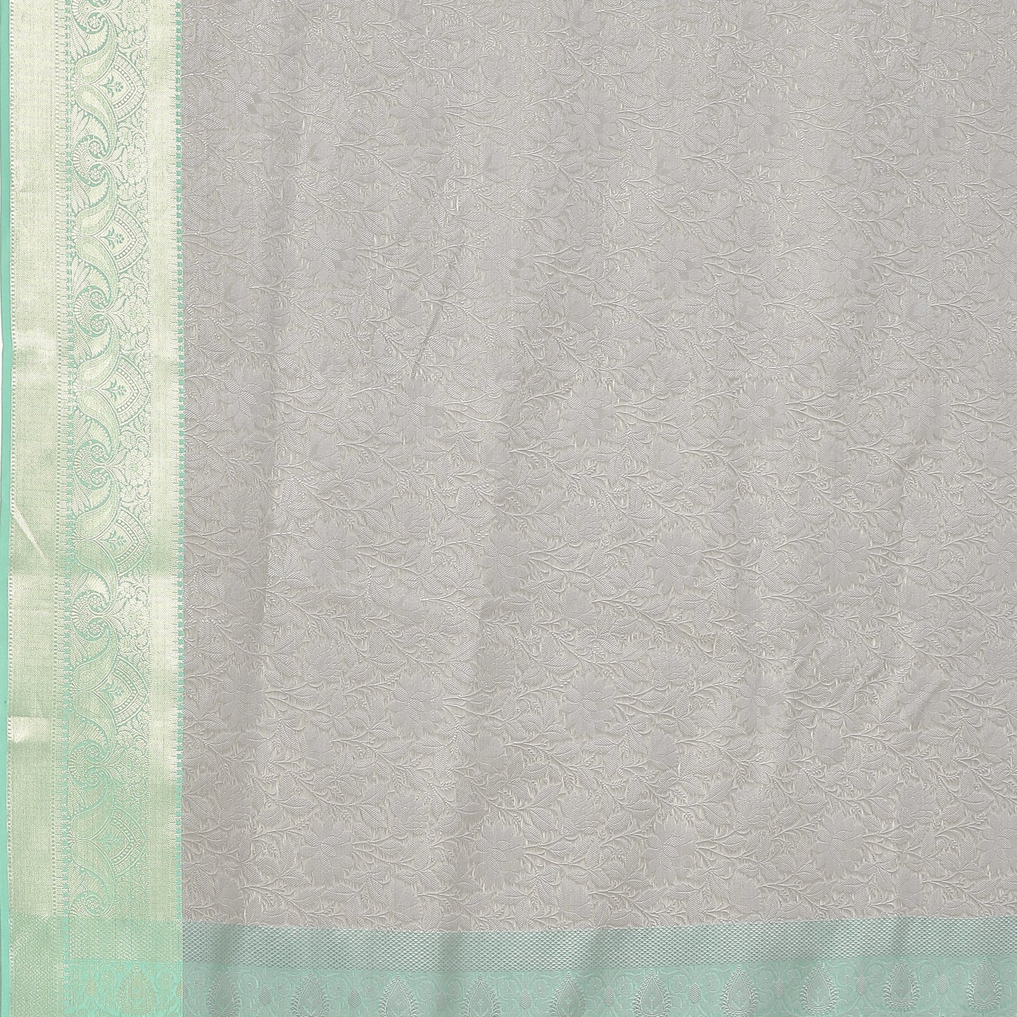 Faishana Grey Resham Brocade Saree With Contrast Seagreen Zari Pattu Border