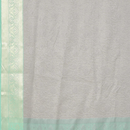 Faishana Grey Resham Brocade Saree With Contrast Seagreen Zari Pattu Border