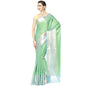Faishana Green Resham Brocade Saree With Contrast Sky Blue Zari Pattu Border