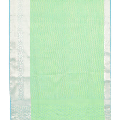 Faishana Green Resham Brocade Saree With Contrast Sky Blue Zari Pattu Border