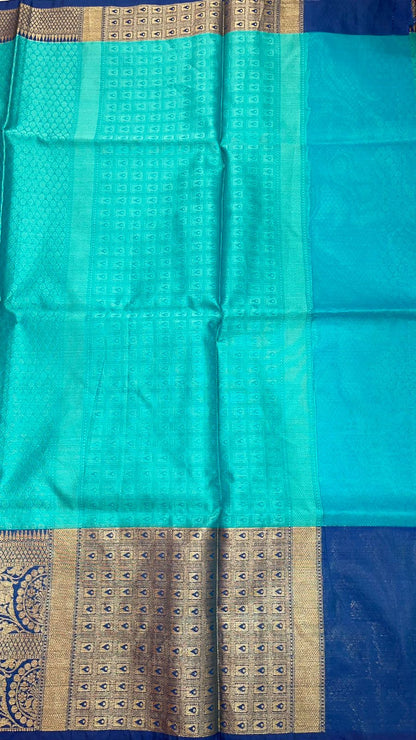 Turquoise Blue Tanchoi Banarasi Sarees For Women GEBC9