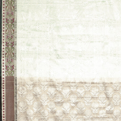 Faishana Presents Sea Green Zari Kanchi Silk Brocade Contrast Silver Gold Jamwar Border Banarasi Saree