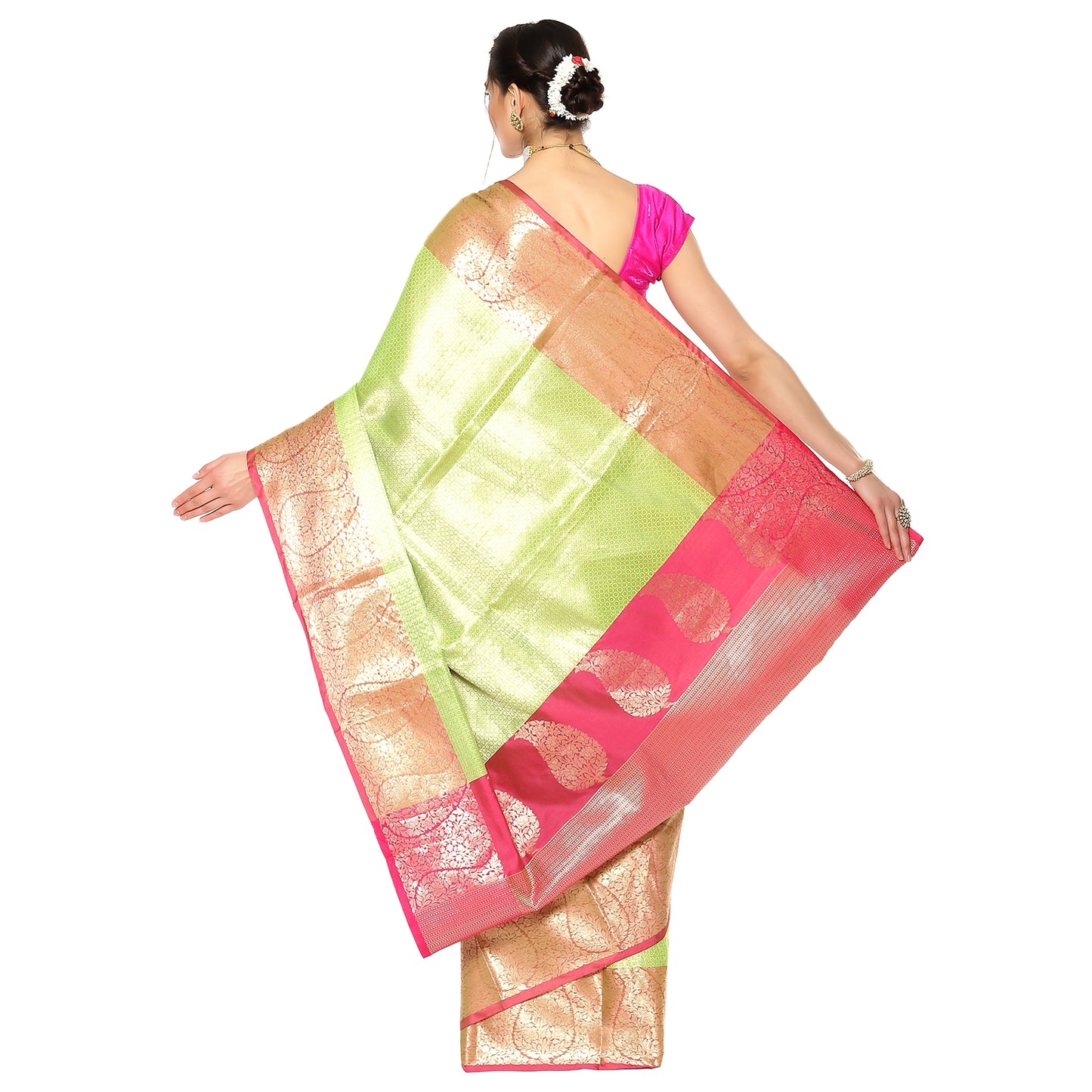 Lime Green Kanchi Silk Banarasi Sarees For Women GEBE13