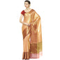 Faishana Presents Peach Zari Kanchi Silk Brocade Contrast Maroon Zari Pattu Border Banarasi Saree