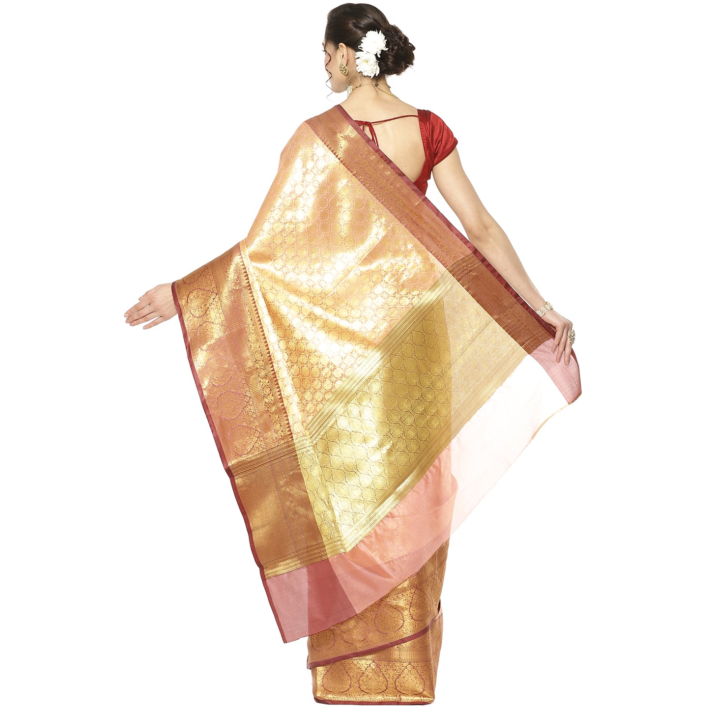 Peach Kanchi Silk Banarasi Sarees For Women GEBE19