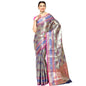 Faishana Presents Grey Zari Meena Paithani Brocade Contrast Pink Pattu Border Banarasi Saree