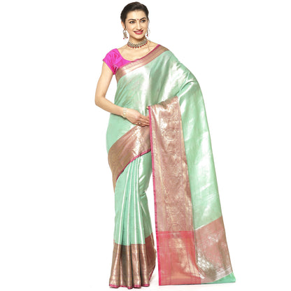 Sea Green Kanchi Silk Banarasi Sarees For Women GEBE22