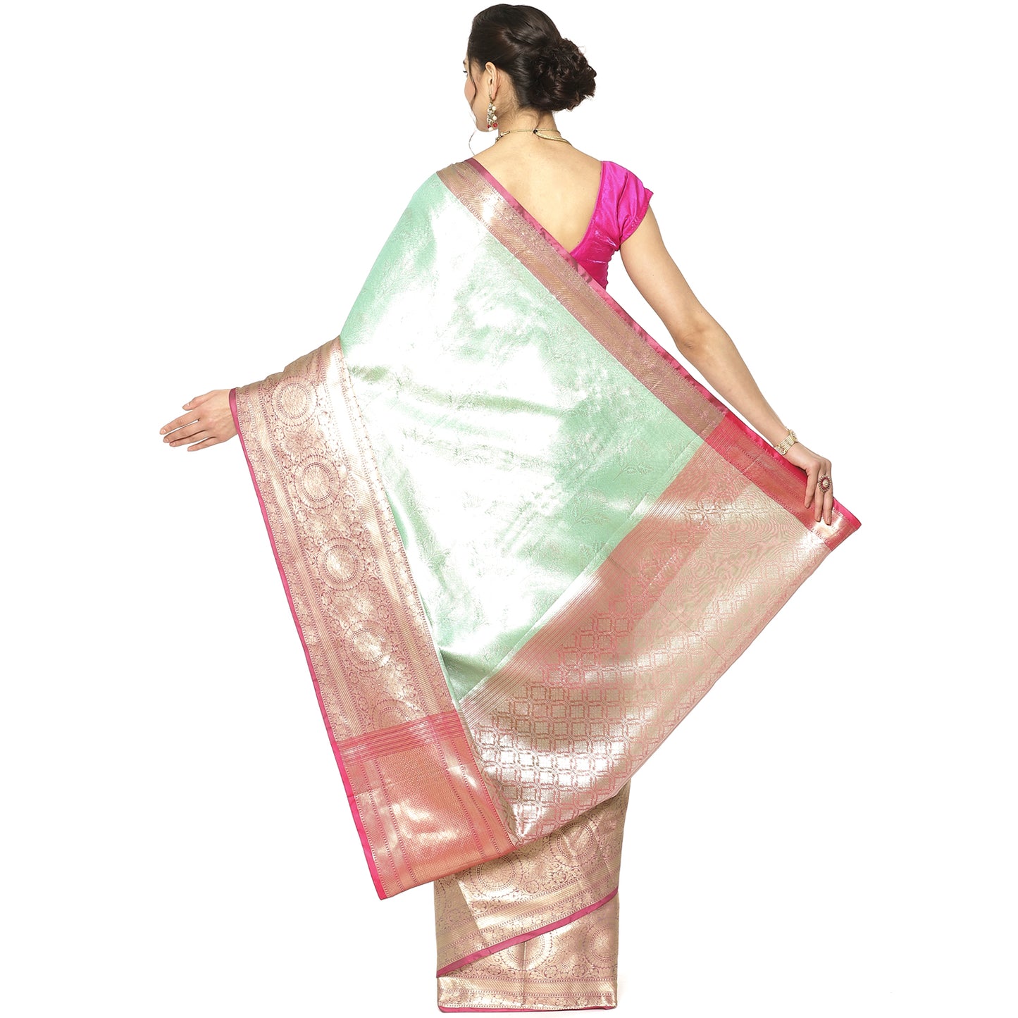 Sea Green Kanchi Silk Banarasi Sarees For Women GEBE22