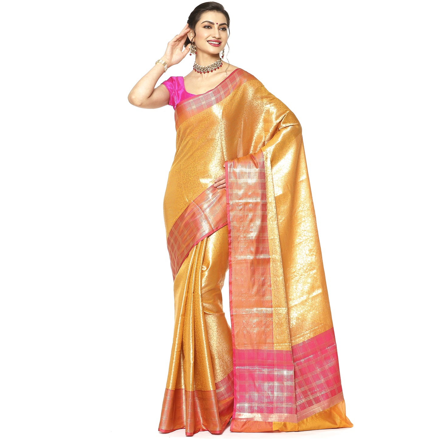 Orange Kanchi Silk Banarasi Sarees For Women GEBE23