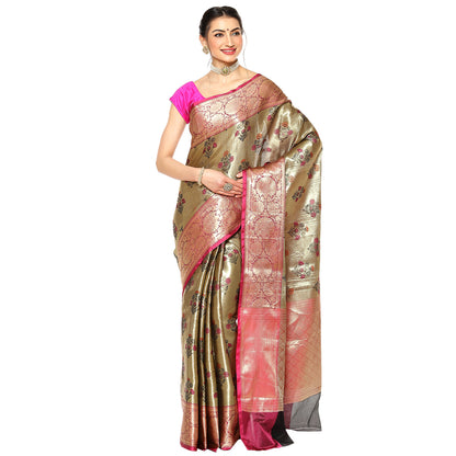 Grey Kanchi Silk Banarasi Sarees For Women GEBE2