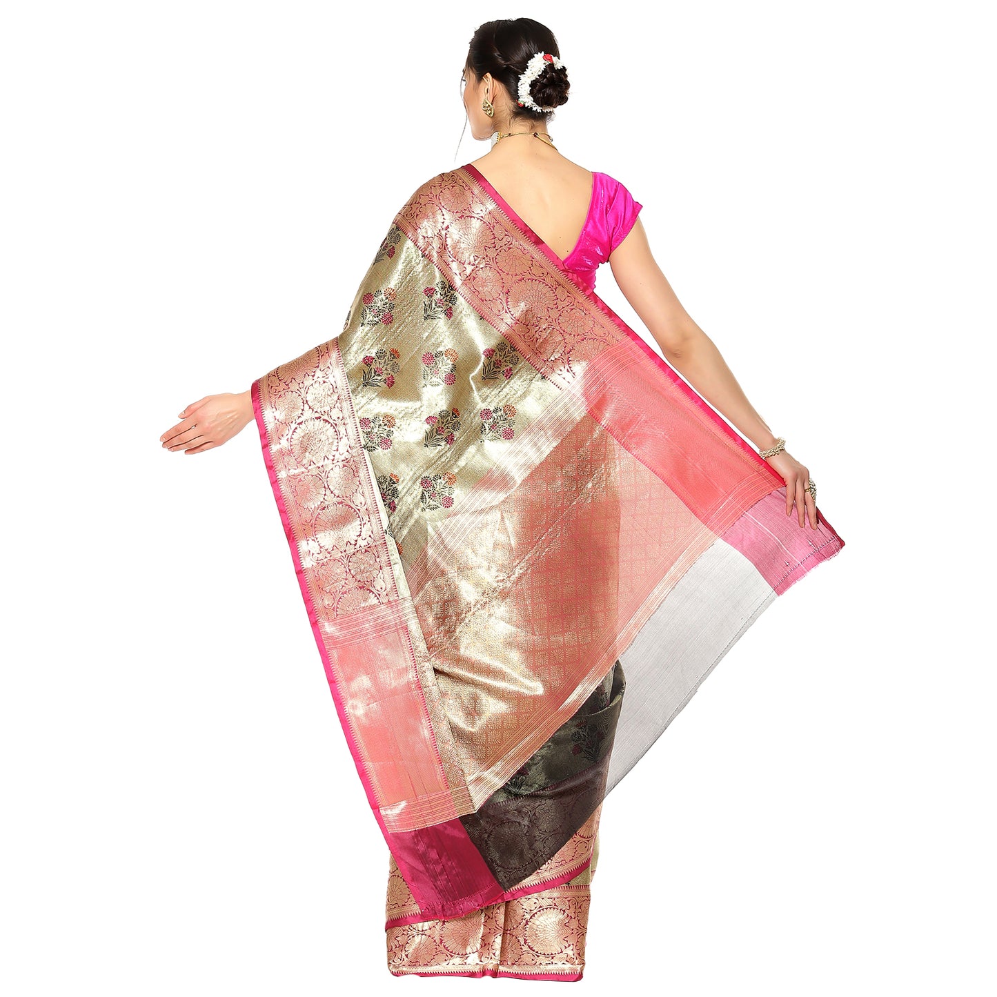 Grey Kanchi Silk Banarasi Sarees For Women GEBE2