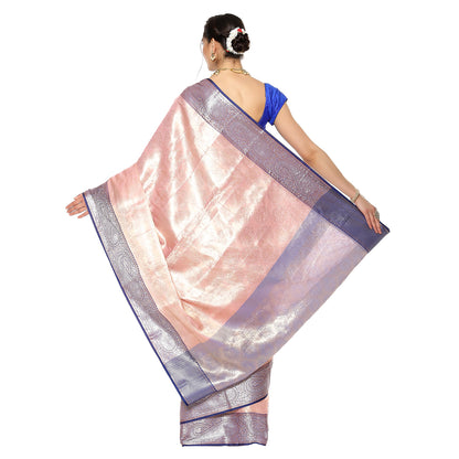 Faishana Presents Zari Pink Kanchi Silk Brocade Contrast Silver Gold Zari Jamawar Border Saree